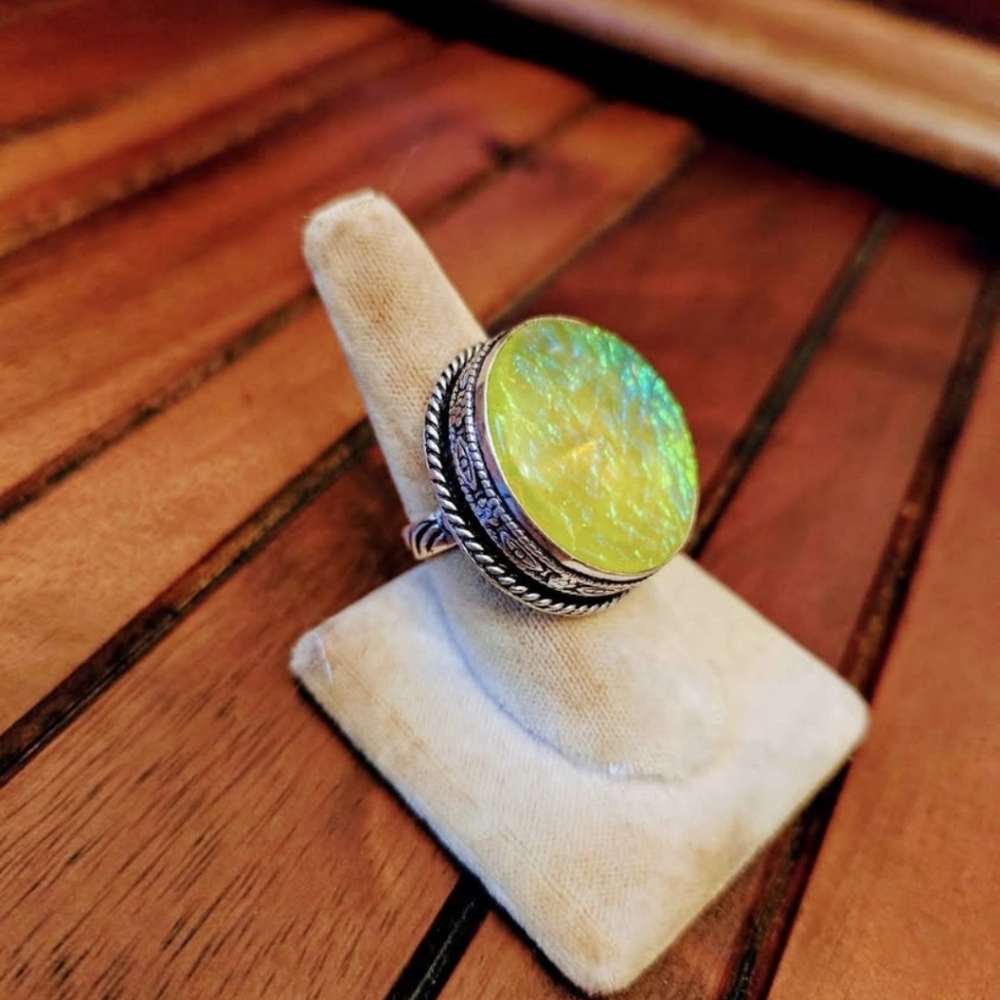 Opal Triplet Silver Statement Ring - image 2